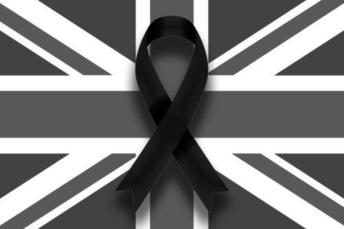 flag of the united kingdom mourning the death of queen elizabeth ii, copy space, september