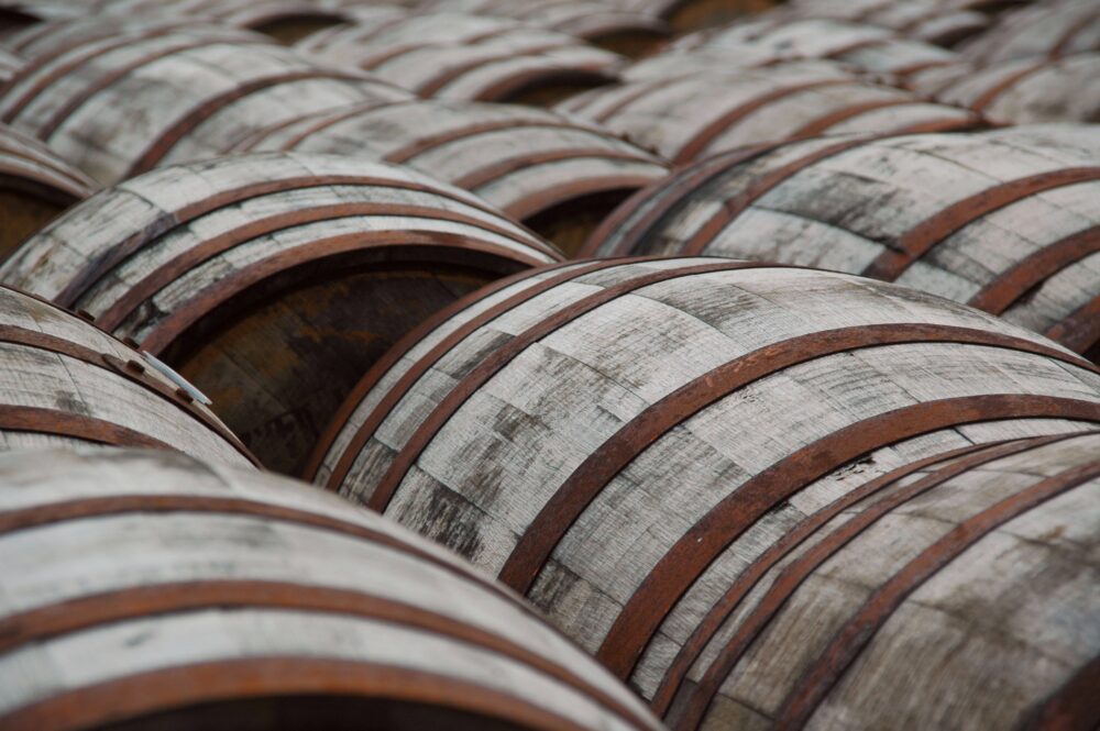 Whisky barrels in a distillery