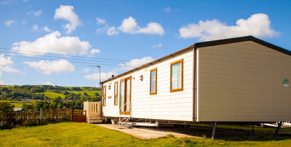 Static caravan holiday homes at a U. K. holiday resort.