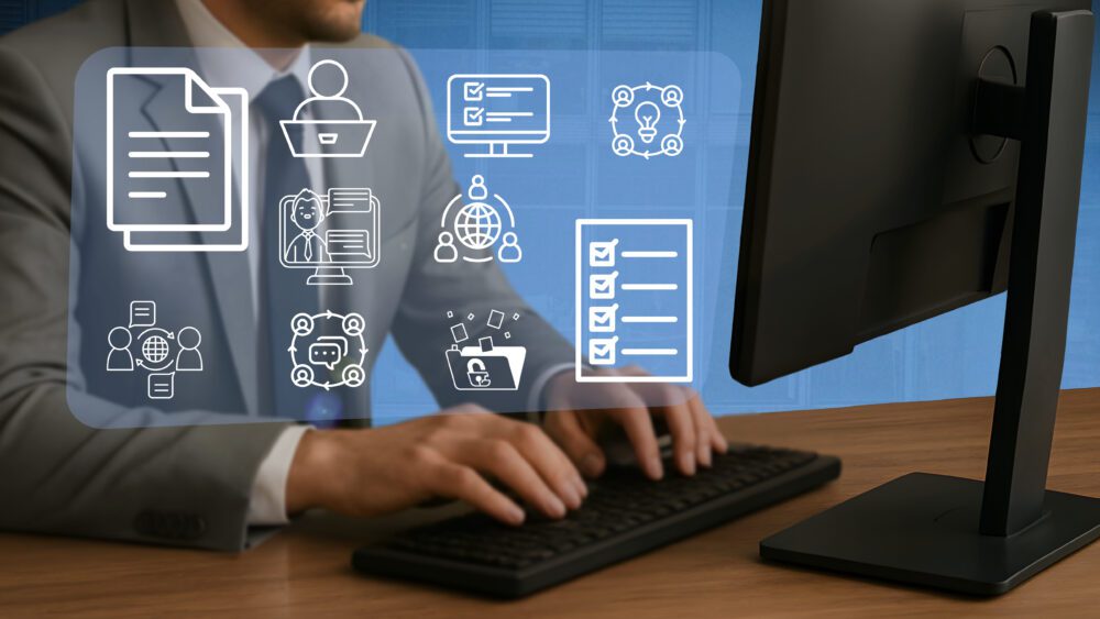 Document organization in the enterprise system, digital signature, compliance, license, insurance, payment terms, upload and download symbols